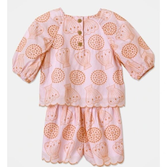 Toddler Girls 2T Jack & Milly Coral Shell Tee & Shorts Set Pink Beach Summer - Picture 2 of 12